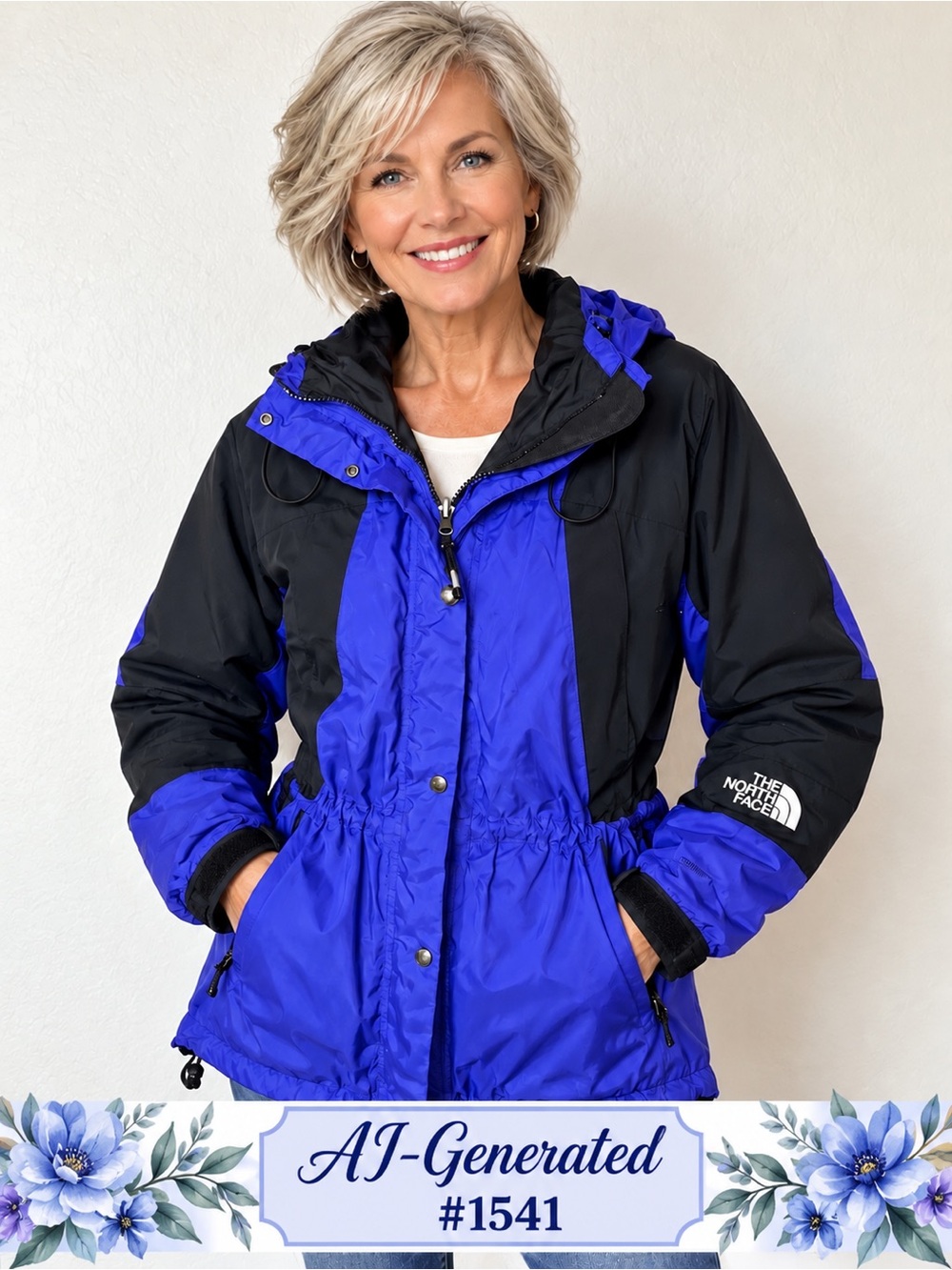 The North Face Blue and Black Women's Ski Jacket with Hood size L